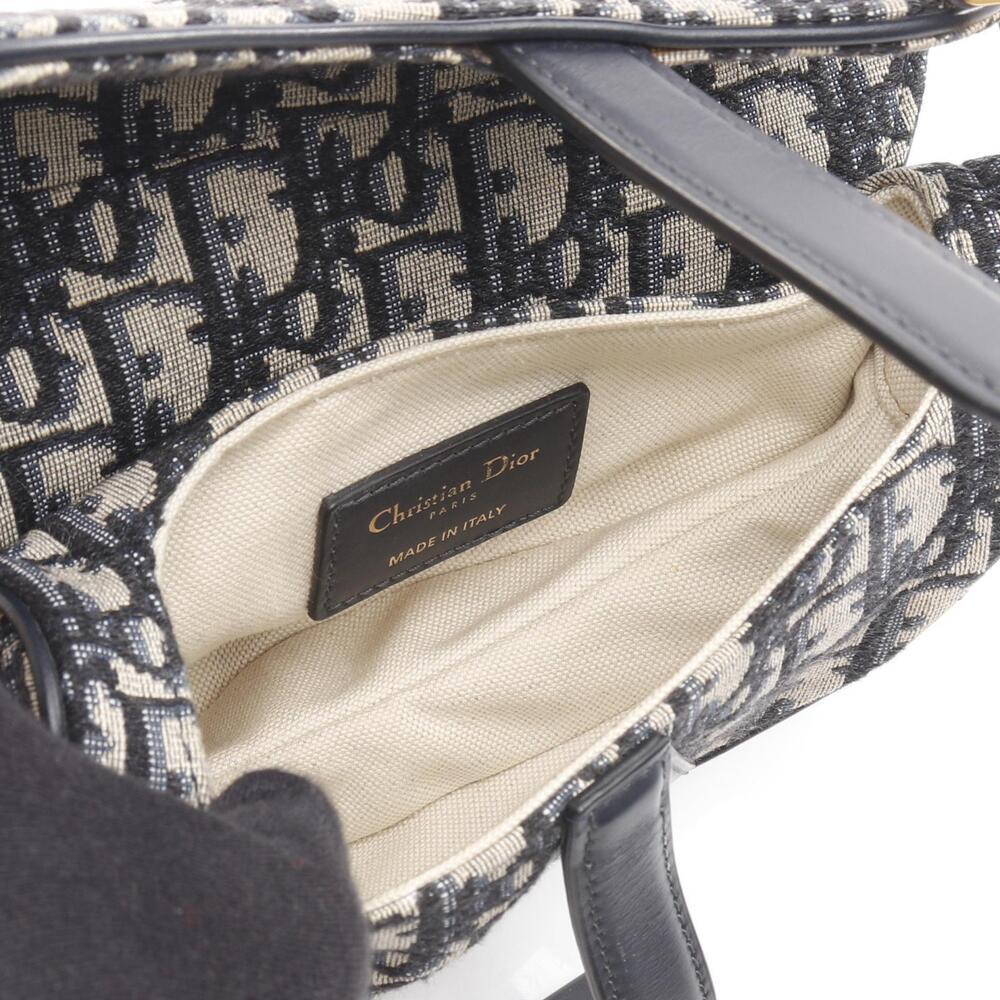 Dior Saddle Bag Oblique Jacquard Handbag Canvas Leather Beige Navy Blue Black - Picture 3 of 9